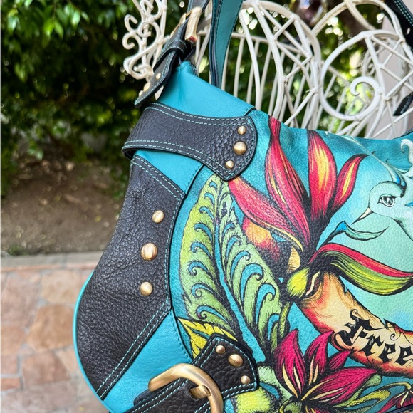 RARE Isabella Fiore Hand-Painted Hummingbird Art Bag - Picture 5 of 16